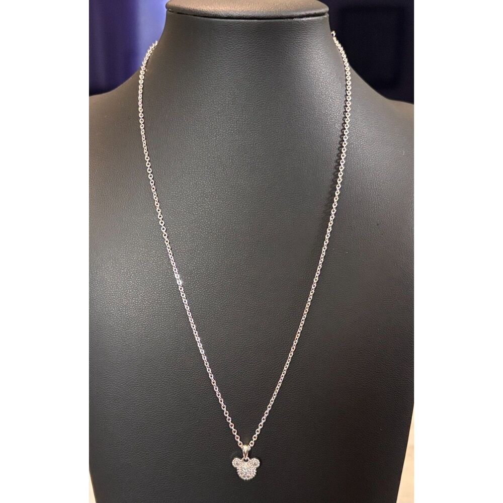 NWOT Disney Mickey Mouse Sterling Silver Moissanite Pavé Pendant Necklace - Picture 2 of 6